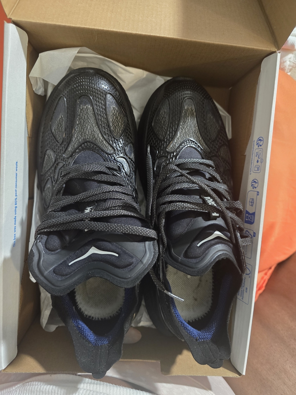 Hoka Black Athletic Shoes with Blue Interior